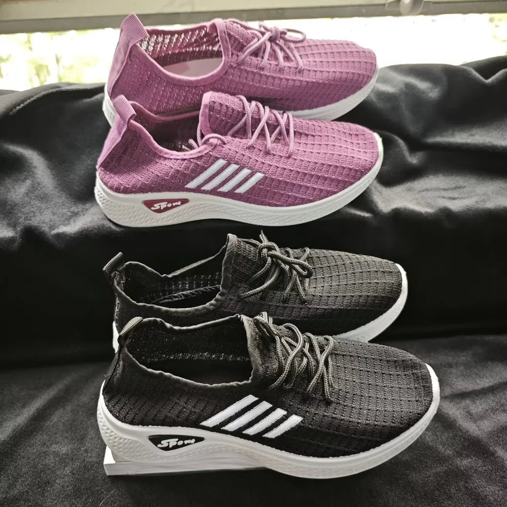 Spring and Summer Women's Low-Top Running Sneakers with Air Mesh New Trendy Mesh Women Flat Shoes