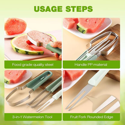 Watermelon Cutter Slicer Tool Stainless Steel Knife Fruit Cutter Popsicle Fork Kitchen Gadget For E 1