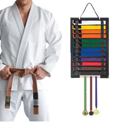 Portable Karate Belt Display Stand with Hanging Medal Sticks, Lightweight Taekwondo Belt Storage Rack