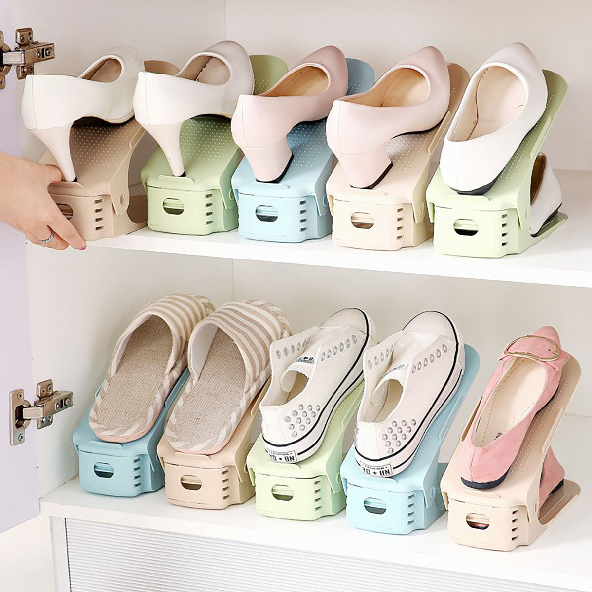 Adjustable Stacker Storage Space Saver Double Deck Shoe Organizer 3