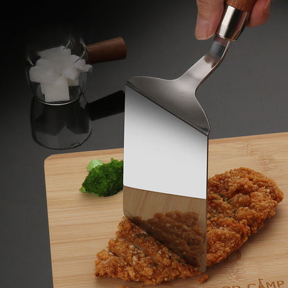Wood Handle Frying Fish Spatula, Non-stick Pancake Barbecue Tongs, Stainless Steel Steak Tool