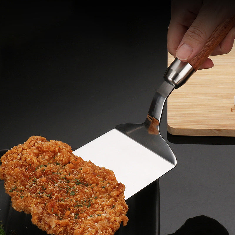 Wood Handle Frying Fish Spatula, Non-stick Pancake Barbecue Tongs, Stainless Steel Steak Tool