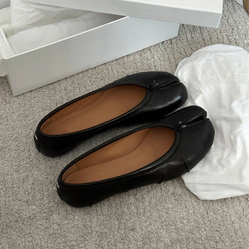 Comfortable Walking Lazy Loafers Fashion Soft Leather Split Toe Women Tabi Ballet Flats For Casual  3