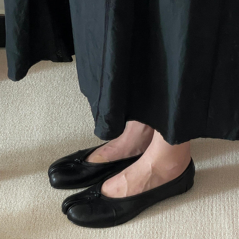 Comfortable Walking Lazy Loafers Fashion Soft Leather Split Toe Women Tabi Ballet Flats For Casual  4