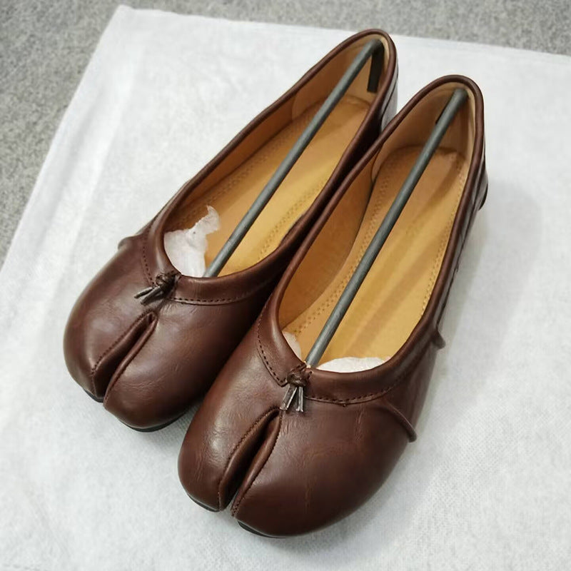 Comfortable Walking Lazy Loafers Fashion Soft Leather Split Toe Women Tabi Ballet Flats For Casual  6