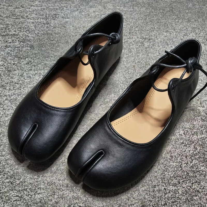 Comfortable Walking Lazy Loafers Fashion Soft Leather Split Toe Women Tabi Ballet Flats For Casual  8
