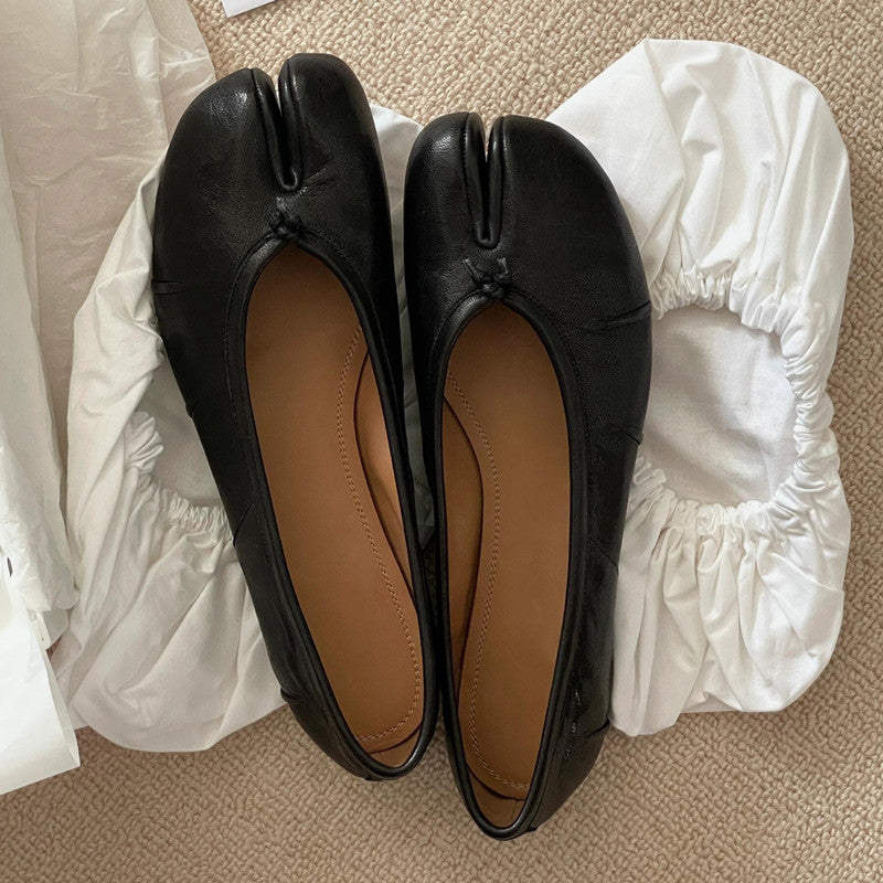 Comfortable Walking Lazy Loafers Fashion Soft Leather Split Toe Women Tabi Ballet Flats For Casual  10