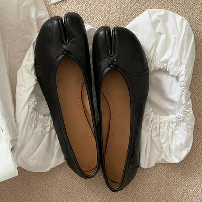 Comfortable Walking Lazy Loafers Fashion Soft Leather Split Toe Women Tabi Ballet Flats For Casual  10