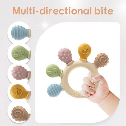 Silicone Baby Ring Teether, Multicolor Gum Relief, Anxiety Soother, Sensory Chew Beads for Babies