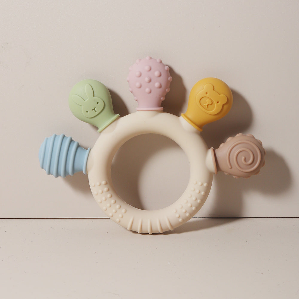 Silicone Baby Ring Teether, Multicolor Gum Relief, Anxiety Soother, Sensory Chew Beads for Babies