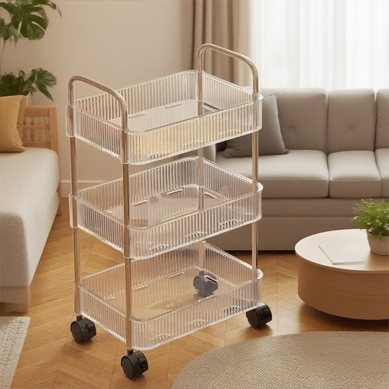 Clear Acrylic Mobile Cart, Multilayer Storage Rack with Wheels, Snack Storage Shelf for Living Room, Removable Bathroom