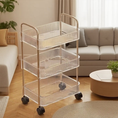 Clear Acrylic Mobile Cart, Multilayer Storage Rack with Wheels, Snack Storage Shelf for Living Room, Removable Bathroom