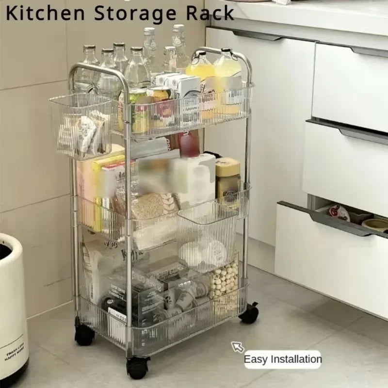 Clear Acrylic Mobile Cart Multilayer Storage Rack With Wheels Snack Storage Shelf For Living Room R 1