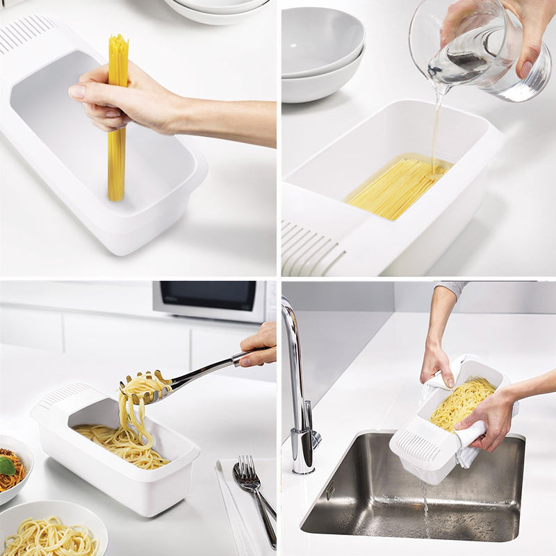 Microwave Noodles Pasta Cooker with Strainer, Eco-Friendly Plastic Spaghetti Steamer, Dishwasher Safe Kitchen Accessory
