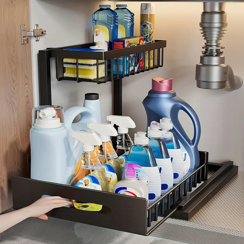 Under Sink Organizer Storage Shelves Pull Out Cabinet Storage Shelves, Under Sink Storage