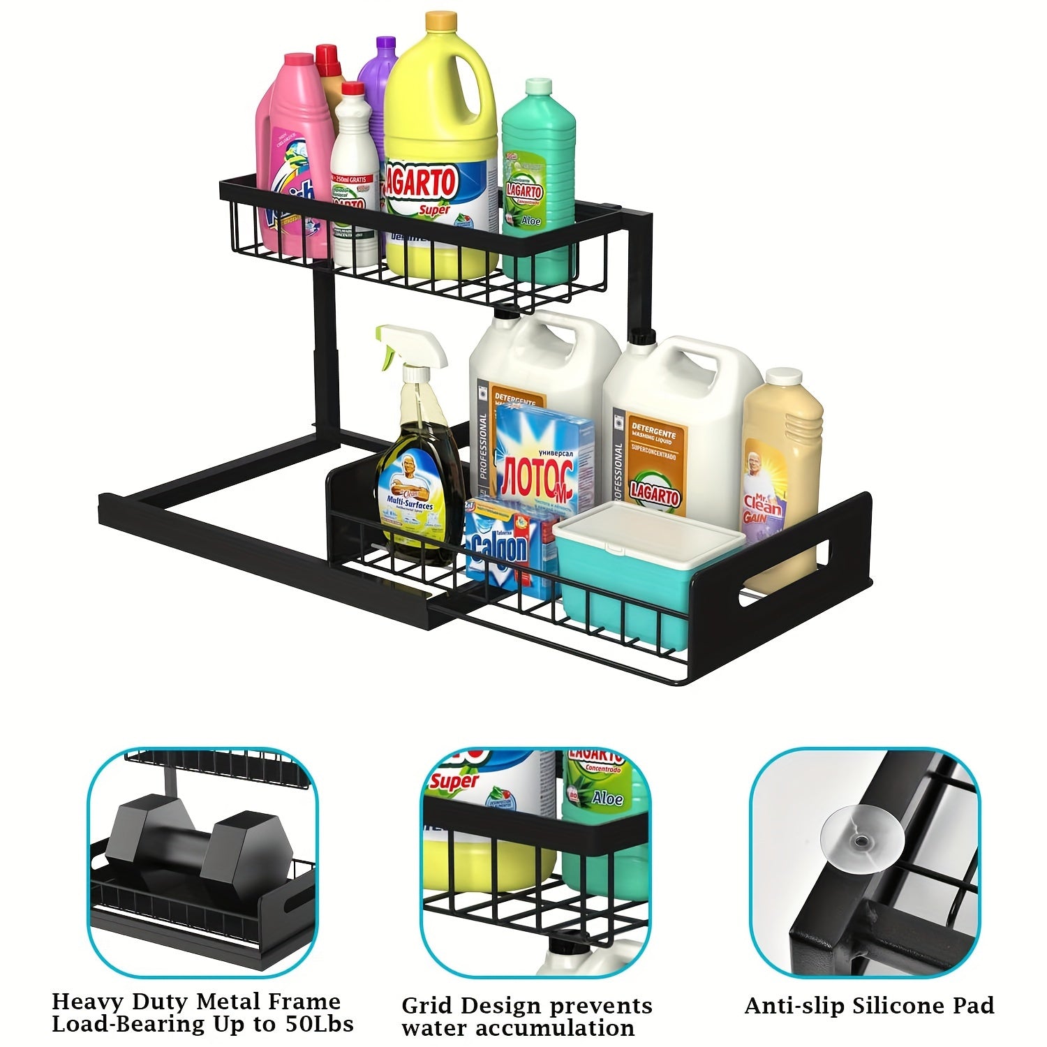 Under Sink Organizer Storage Shelves Pull Out Cabinet Storage Shelves Under Sink Storage 3