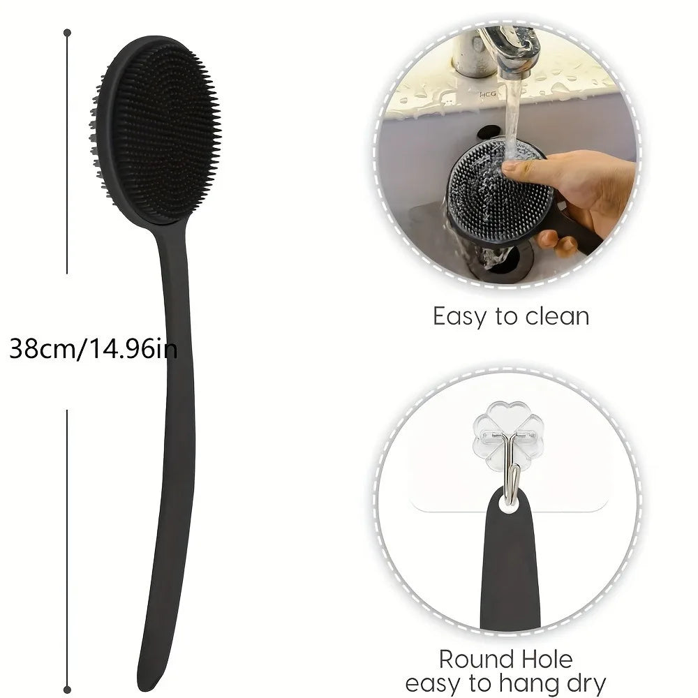 Shower Back Scrubber Brush With Silicone Deep Cleansing  Exfoliating Massage Long Handle 1