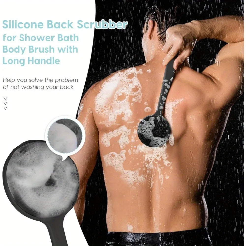 Shower Back Scrubber Brush With Silicone Deep Cleansing  Exfoliating Massage Long Handle 2