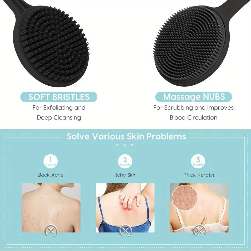 Shower Back Scrubber Brush With Silicone Deep Cleansing  Exfoliating Massage Long Handle 3