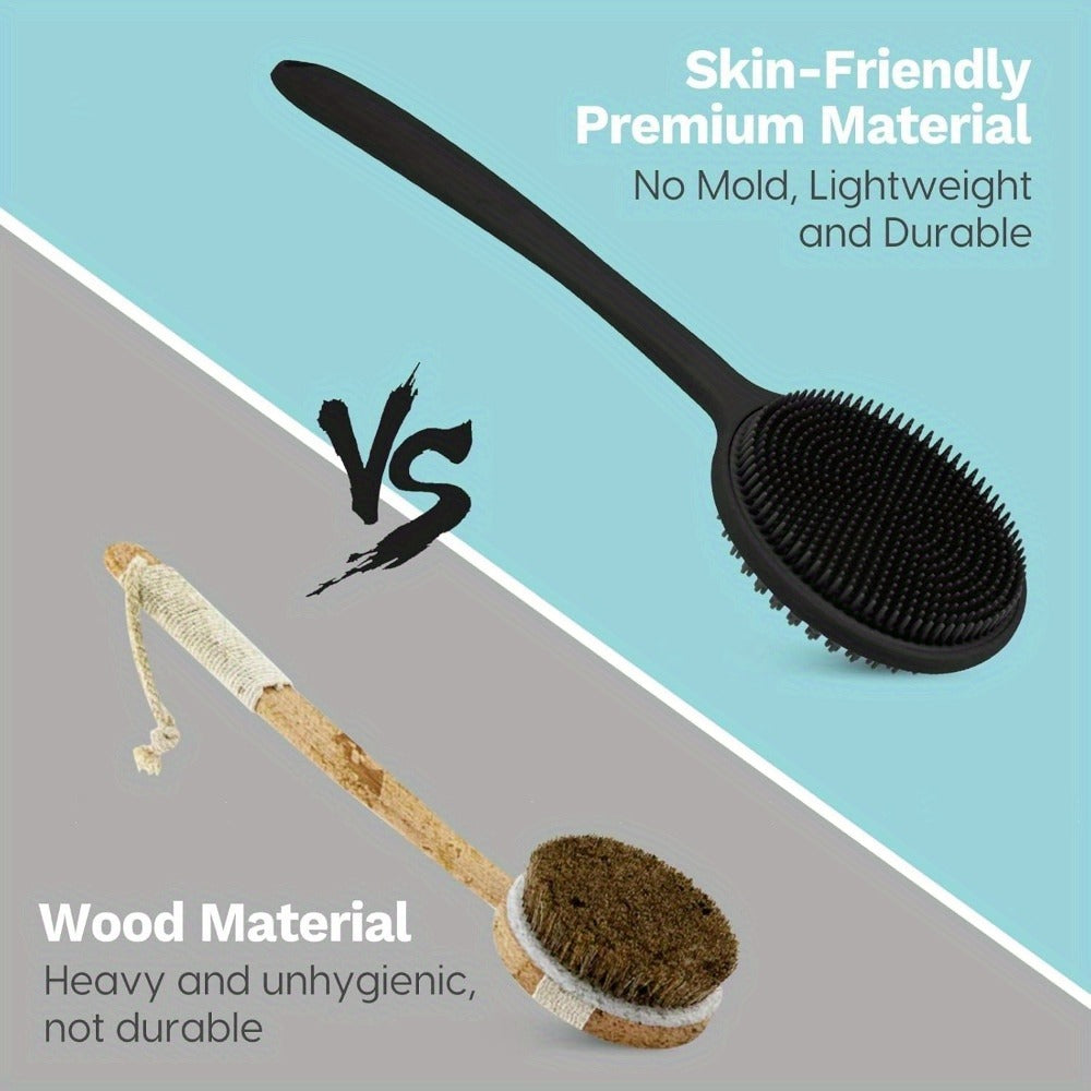 Shower Back Scrubber Brush With Silicone Deep Cleansing  Exfoliating Massage Long Handle 4