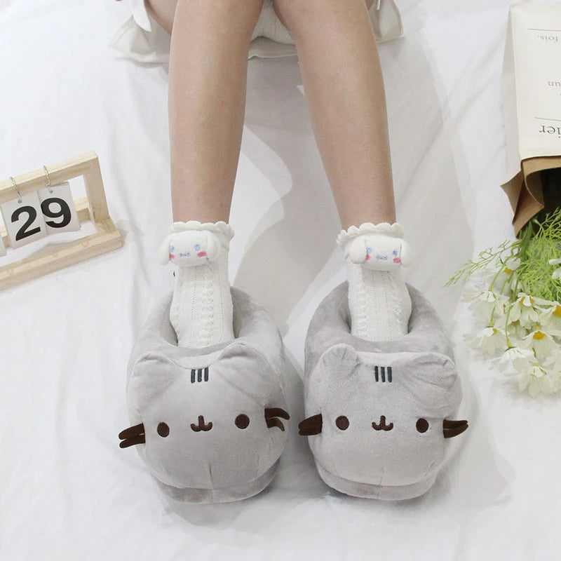 Warm Winter Slides Cartoon Full Covered Cat Slippers Soft Plush Doll Indoor Cute Anime Bedroom Shoe 2