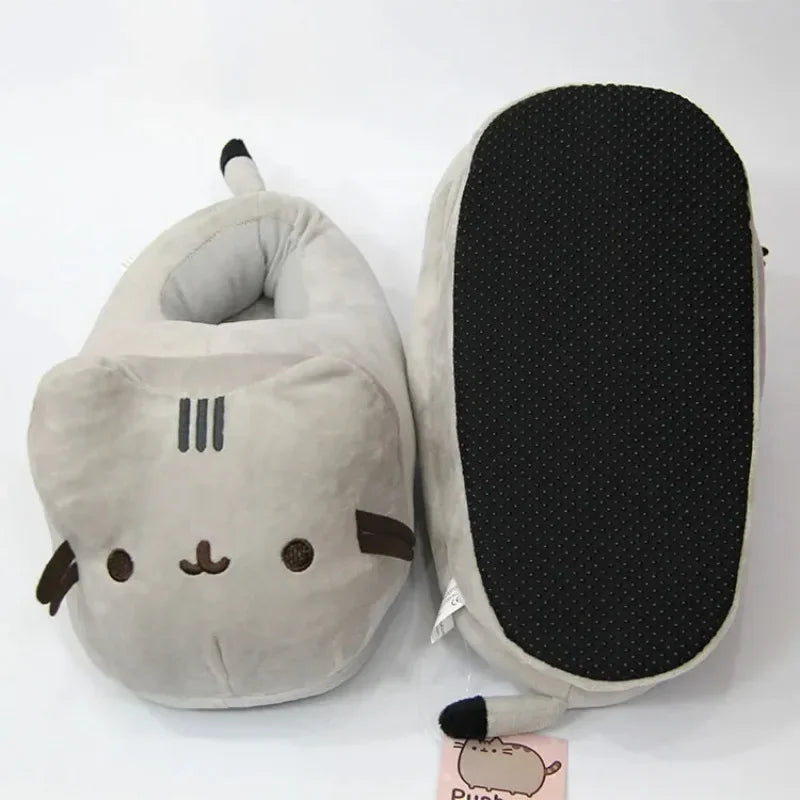 Warm Winter Slides Cartoon Full Covered Cat Slippers Soft Plush Doll Indoor Cute Anime Bedroom Shoe 4