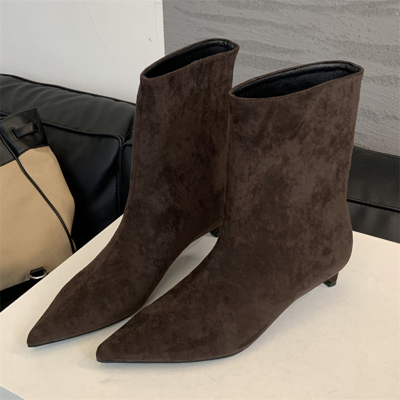 Designer Pointed Toe Ankle Boots Women Autumn Winter Vintage Thin Low Heel Short Modern Shoes