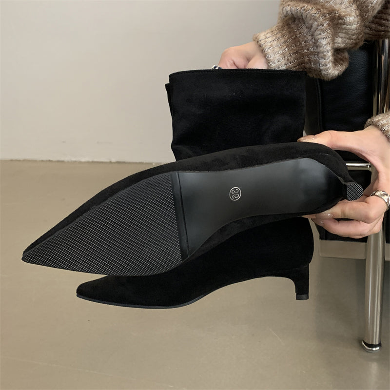 Designer Pointed Toe Ankle Boots Women Autumn Winter Vintage Thin Low Heel Short Modern Shoes