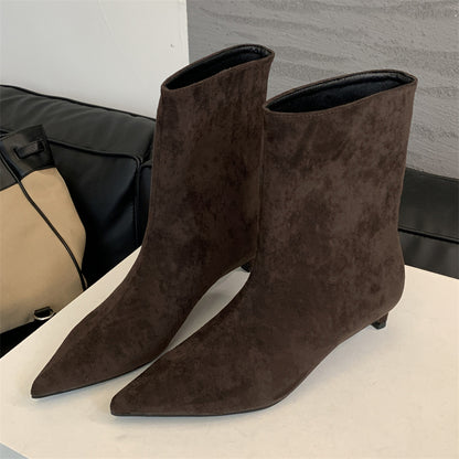 Designer Pointed Toe Ankle Boots Women Autumn Winter Vintage Thin Low Heel Short Modern Shoes