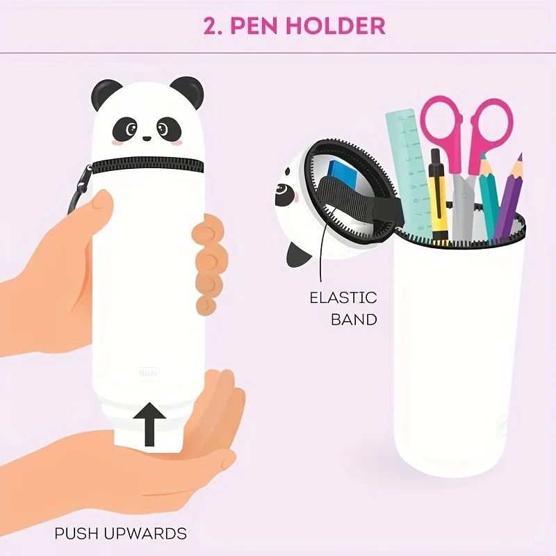 Cute Panda Silicone Pencil Case  2in1 Soft Pen Holder  Zippered Pencil Pouch 1