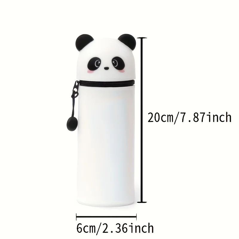 Cute Panda Silicone Pencil Case  2in1 Soft Pen Holder  Zippered Pencil Pouch 2