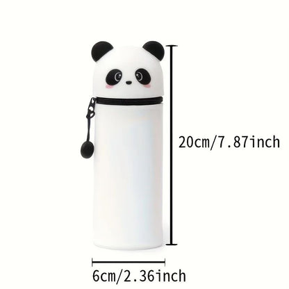 Cute Panda Silicone Pencil Case  2in1 Soft Pen Holder  Zippered Pencil Pouch 2