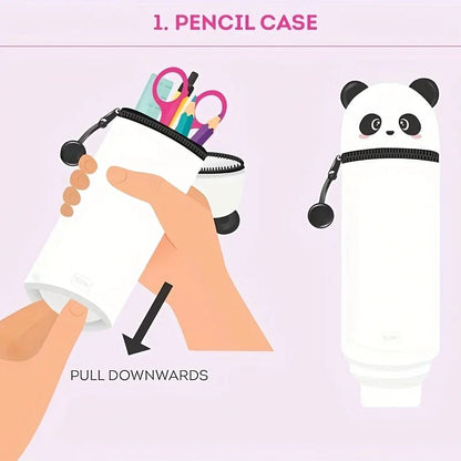 Cute Panda Silicone Pencil Case  2in1 Soft Pen Holder  Zippered Pencil Pouch 3