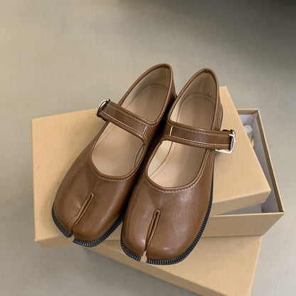 Casual Soft Leather Mary Jane Shoes Autumn Fashion Split Toe Flat Heel Laofer Shoes For Women Comfo 6