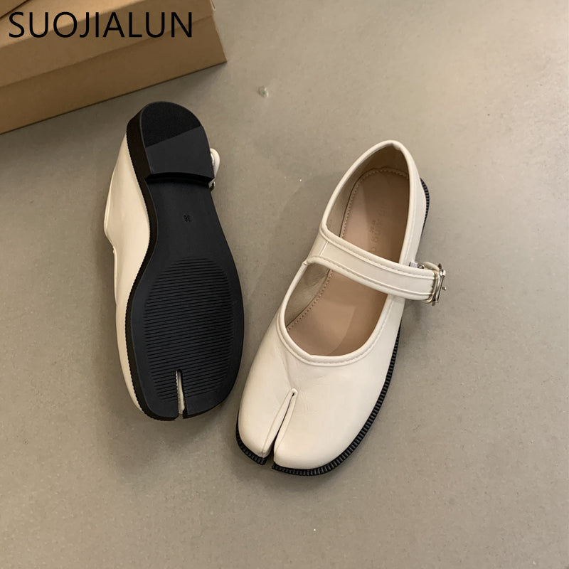 Casual Soft Leather Mary Jane Shoes Autumn Fashion Split Toe Flat Heel Laofer Shoes For Women Comfo 5