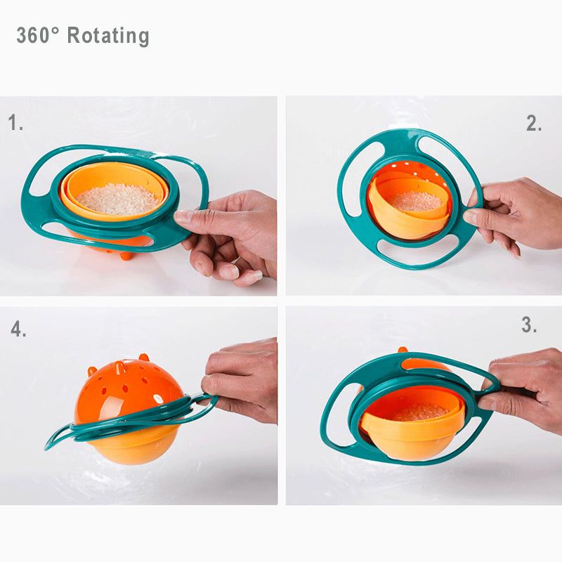 Childrens Rotary Balance Gyro Bowl Rotate Spill Proof Feeding Dish For Baby Training 4