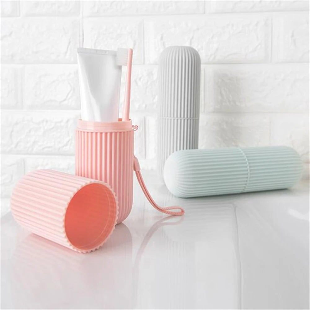 Travel Toothbrush Storage Box, Vertical Stripe Brushing Cup, Portable Mouthwash Cup, Toothpaste Storage