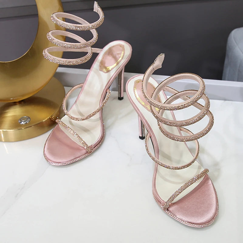 Sexy Open Toe Ankle Strap Sandals Crystal Diamond Thin High Heels Women Shoes For Banquet Nightclub 2