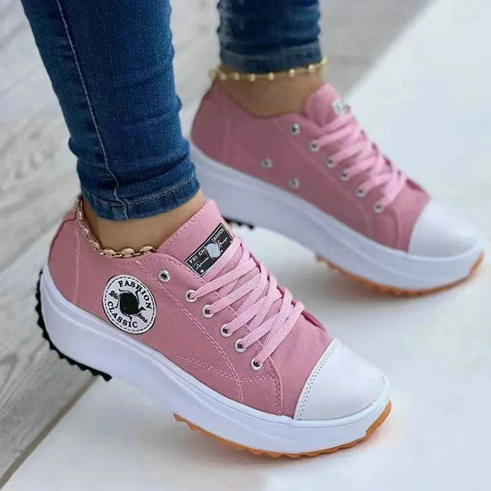 Pattern Womens Casual LaceUp Canvas Sneakers Flat Shoes 5