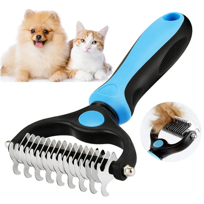 Pet Deshedding Brush Double Sided Grooming Tool, Shedding and Dematting, Stainless Steel Dog Comb for Effective Results