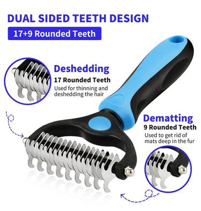 Pet Deshedding Brush Double Sided Grooming Tool Shedding And Dematting Stainless Steel Dog Comb For 2