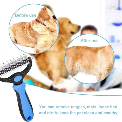 Pet Deshedding Brush Double Sided Grooming Tool Shedding And Dematting Stainless Steel Dog Comb For 4