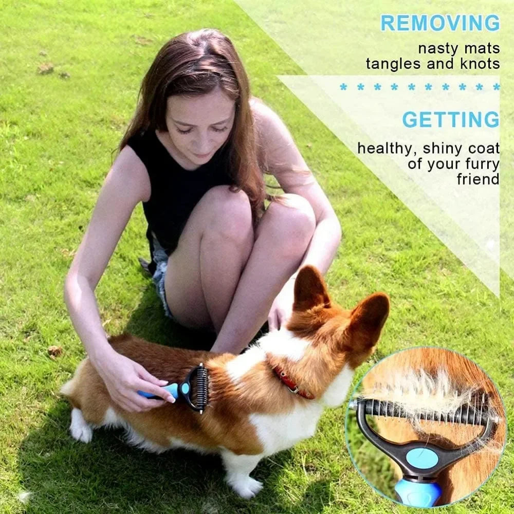 Pet Deshedding Brush Double Sided Grooming Tool Shedding And Dematting Stainless Steel Dog Comb For 5