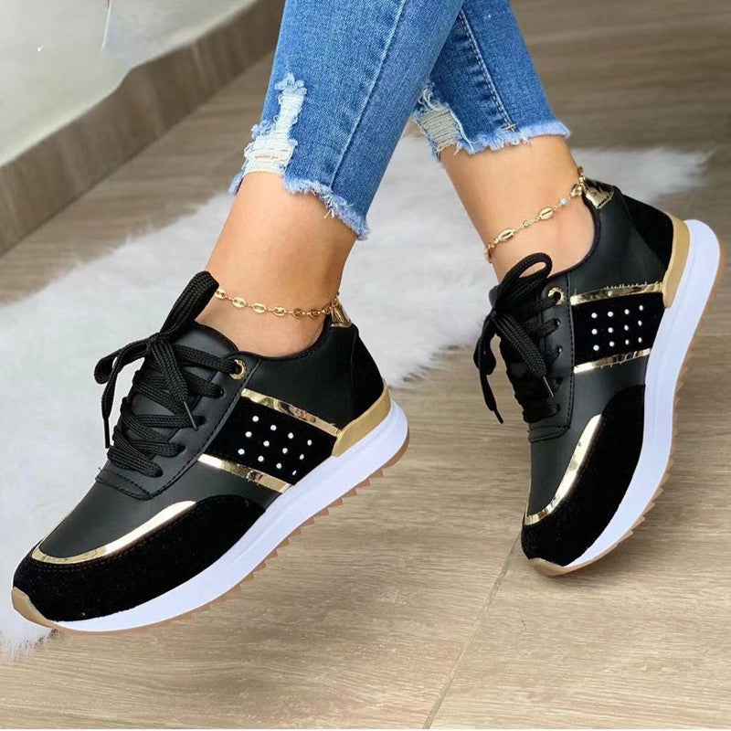 Ladies New Sneakers Platform Shoes Leather Casual Sport Shoes Outdoor Running Vulcanized Leather Patchwork