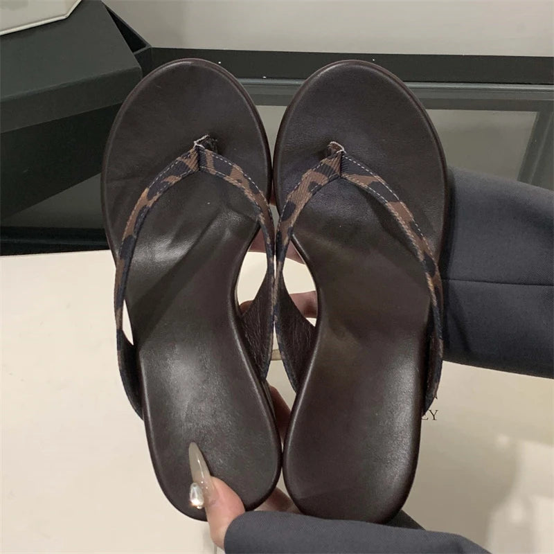 High Heels Platform Wedges Leopard Print Clip Toe Fashion Women Flip Flops