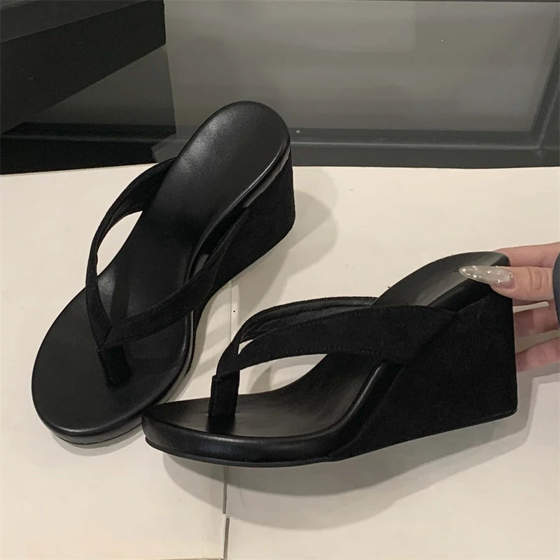 High Heels Platform Wedges Leopard Print Clip Toe Fashion Women Flip Flops