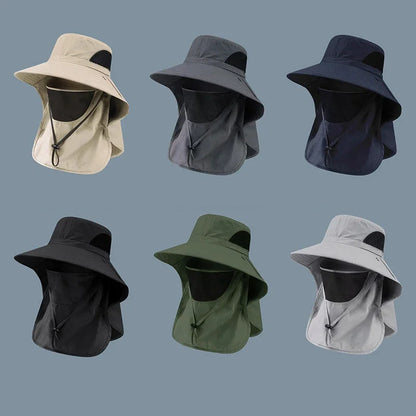 Outdoor Hunting Fishing Cap, UV Protection Summer Sun Hat for Men Women, Camping Visor Bucket Hat with Neck Flap
