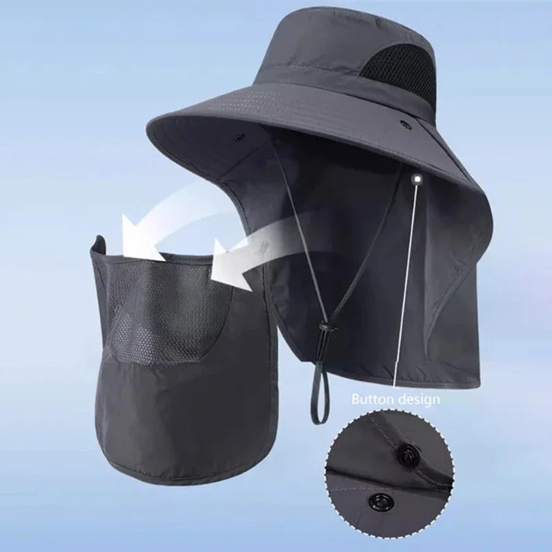 Outdoor Hunting Fishing Cap, UV Protection Summer Sun Hat for Men Women, Camping Visor Bucket Hat with Neck Flap