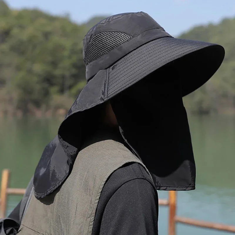 Outdoor Hunting Fishing Cap, UV Protection Summer Sun Hat for Men Women, Camping Visor Bucket Hat with Neck Flap