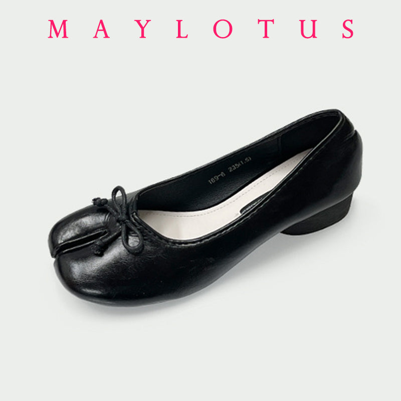 Women Spring Flats With Bow Tie Front Split Toe Soft Leather Slip On Ballet Tabi Shoes For Girls 4